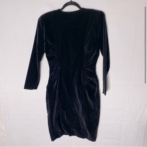 Vintage Encore Black Velvet Ling Sleeve Bodycon Mini Dress With Shoulder Pads M - Picture 2 of 16